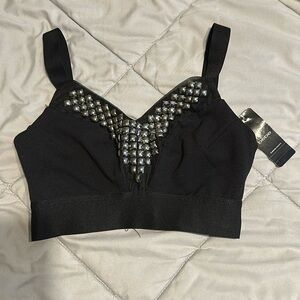 BEBE original black crop top with metallic detailing